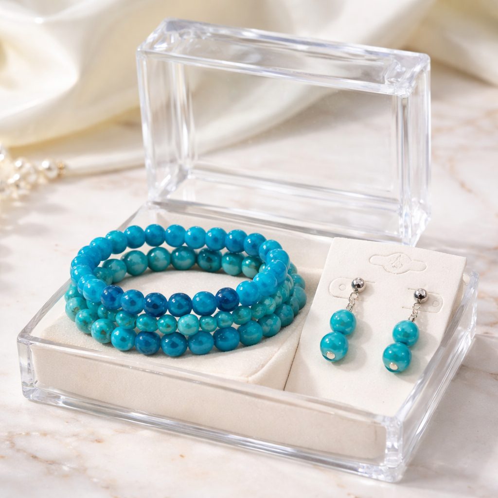 set of stone beads bracelets with earrings