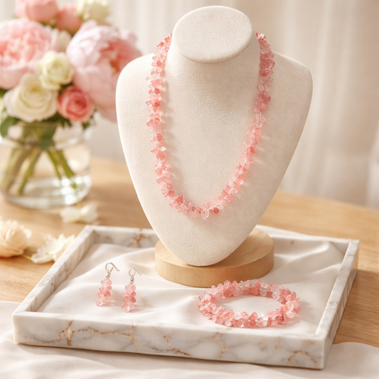 Pink glass beads neckless set