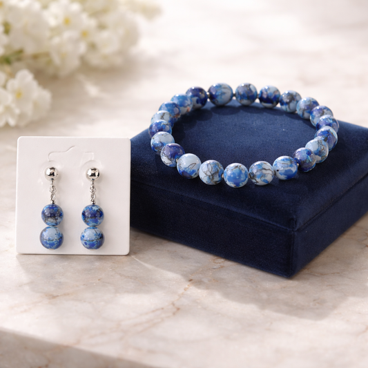 blue stone bracelet with earrings